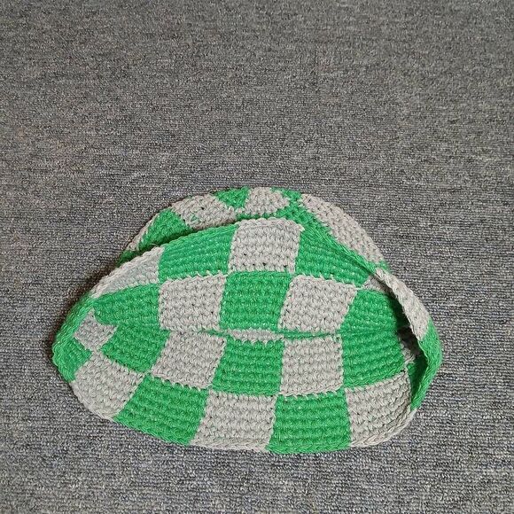 Womens hand made bucket hat emerald green crochet knit check plaid gray main image 5